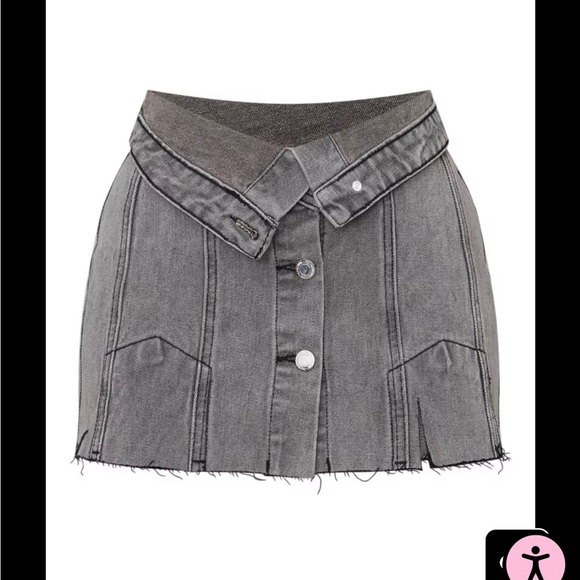 PRETTYLITTLETHING Petite Grey Distressed Button Front Denim Micro Mini Skirt - Picture 4 of 8